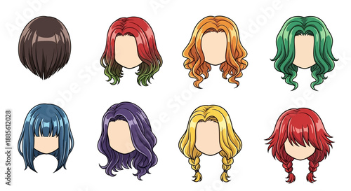 Vibrant cartoon hairstyles for character design and animation projects