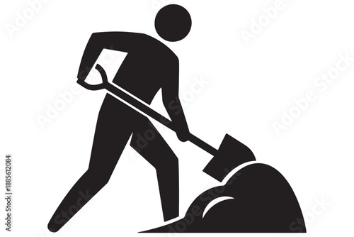 A person digging a hole with a shovel in a dynamic pose