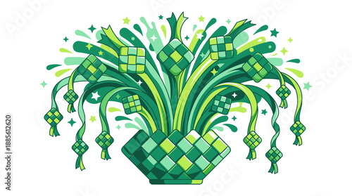 Ketupat Firework Burst, Eid Celebration Palm Leaf Weave 
