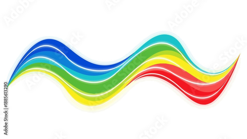 Vibrant wavy lines in rainbow colors on a white background with a smooth gradient effect.