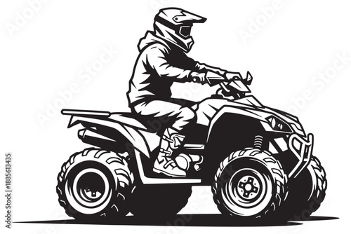A person riding an all-terrain vehicle on a dirt track with a helmet and protective gear