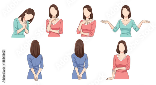 Woman showing various gestures and emotions