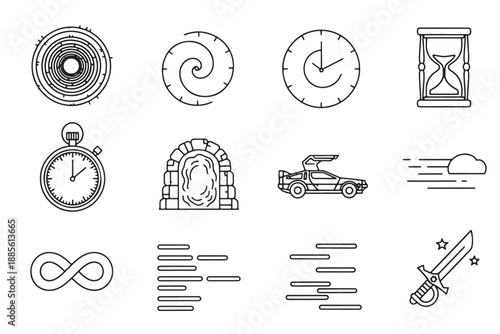 A collection of various time and speed related icons on a white background
