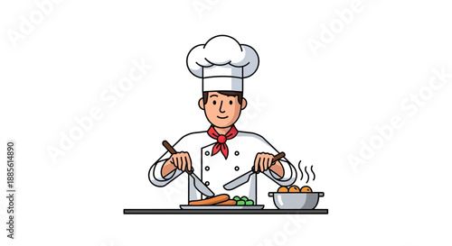 Cartoon Chef Cooking Food.