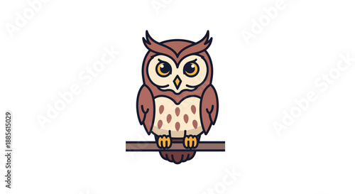 Cartoon Owl Perched Branch.