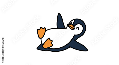 Cartoon Penguin Swimming Playfully.