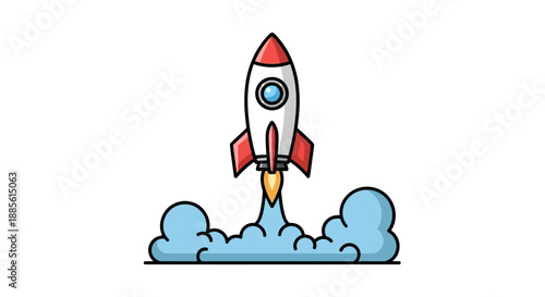 Cartoon Rocket Launching Upwards.