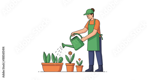 Gardener Watering Potted Plants.