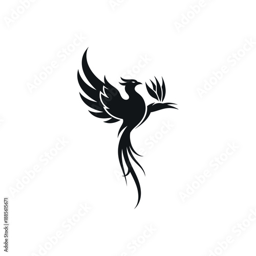 A majestic phoenix rises with outstretched wings and fiery plumage in a mythical scene.