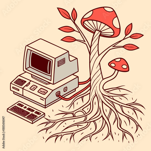 Organic tech of fungi overtaking computer mushroom