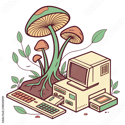 Organic tech of fungi overtaking computer keyboard