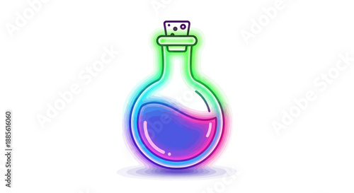 A glowing potion bottle with colorful liquid and a cork stopper.