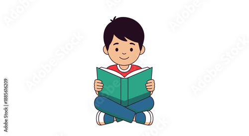 Young Boy Reading Book.