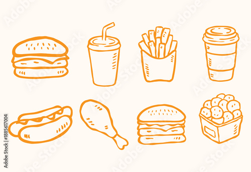 line art fast food doodle illustration