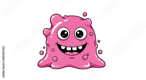 Happy pink slime monster with big eyes and a wide smile