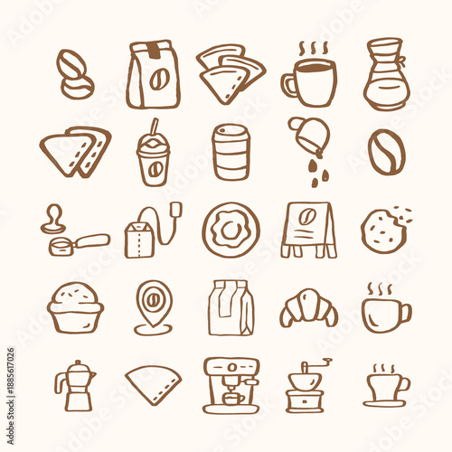 coffee and bakery pastry doodle illustration