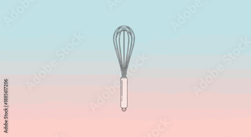 Minimalist illustration of a whisk on a soft pastel gradient background.