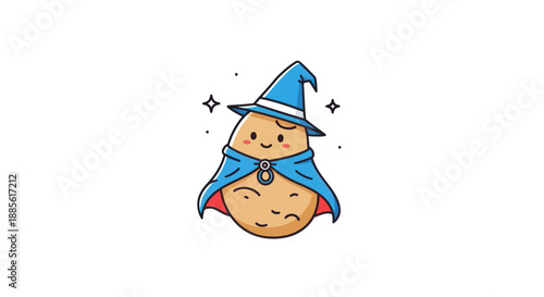 Cute potato wizard with blue cape and hat