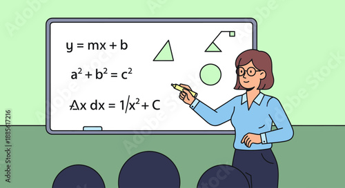 Teacher explaining math concepts on a whiteboard.