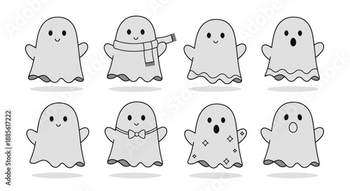 Cute Halloween ghosts set