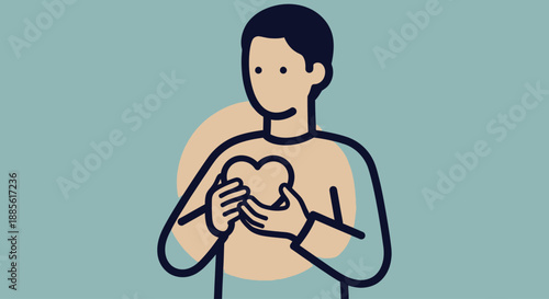 Person holding a heart symbol in their hands with a soft circular background.