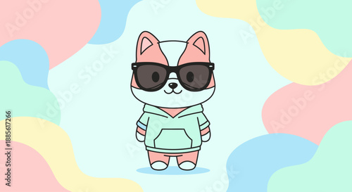 Cute cartoon fox wearing sunglasses and hoodie