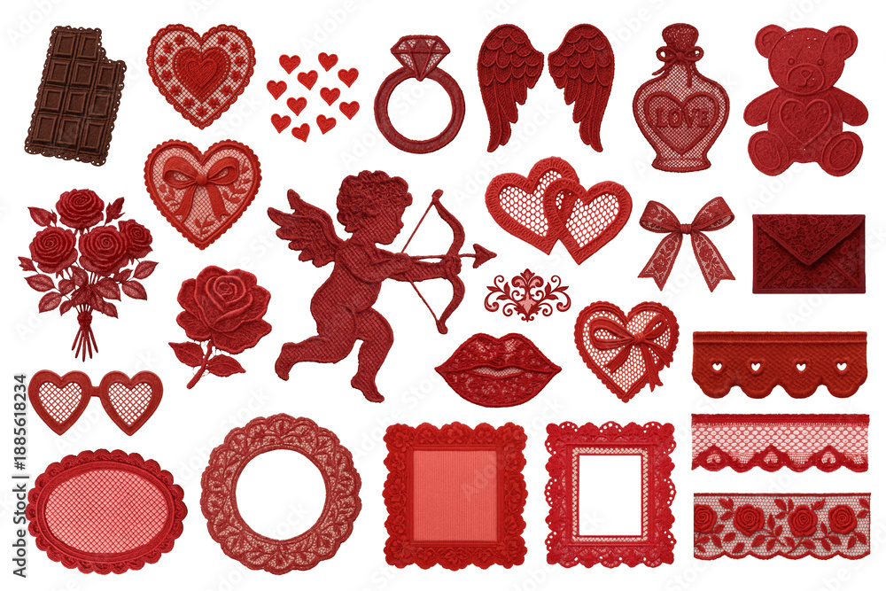 Naklejka premium Romantic red Valentine's png element set on transparent background
