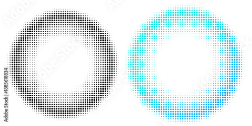 Halftone effect dotted blue gradient frame. Isolated vector dotted circle