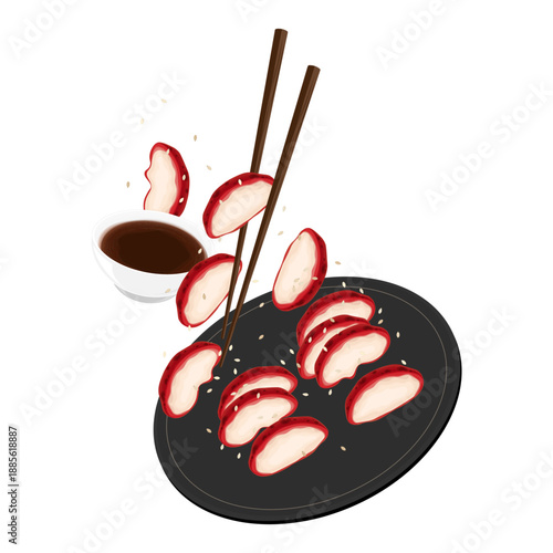 Vector Illustration logo Clip art Levitation Chinese BBQ Chicken or Chicken Char Siu or Charsiu