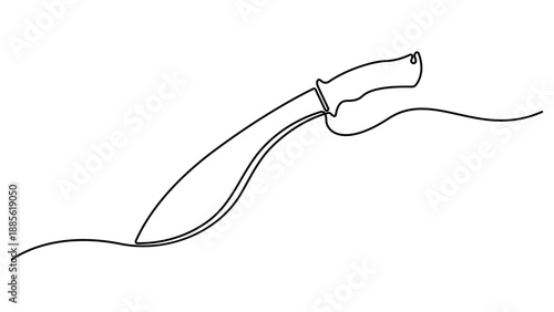 Knife hand drawn icon illustration, Knife black continuous one line drawing, Kitchen knife one line continuous drawing. Black knife in one line art style, Utensil, sharp, kitchen. Editable stroke