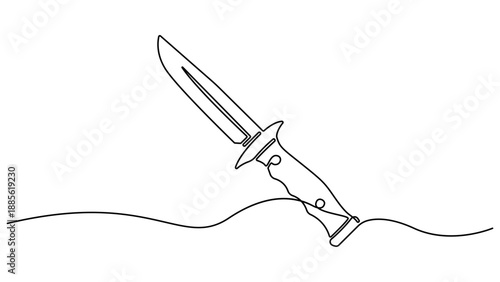 Knife hand drawn icon illustration, Knife black continuous one line drawing, Kitchen knife one line continuous drawing. Black knife in one line art style, Utensil, sharp, kitchen. Editable stroke