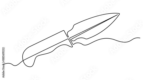 Knife hand drawn icon illustration, Knife black continuous one line drawing, Kitchen knife one line continuous drawing. Black knife in one line art style, Utensil, sharp, kitchen. Editable stroke