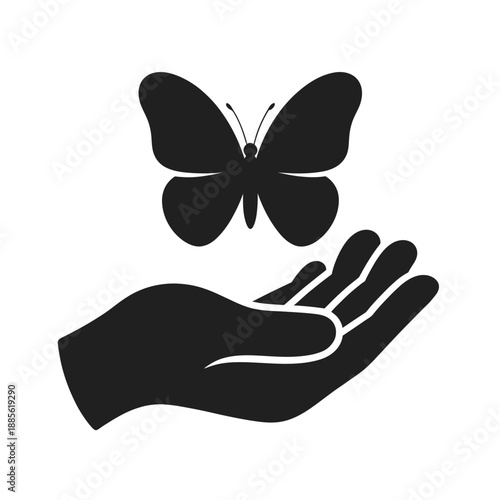 A vector illustration of a hand gently holding a delicate butterfly symbolizing care protection conservation and nature
