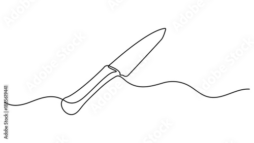 Knife hand drawn icon illustration, Knife black continuous one line drawing, Kitchen knife one line continuous drawing. Black knife in one line art style, Utensil, sharp, kitchen. Editable stroke