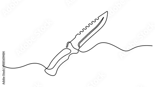 Knife hand drawn icon illustration, Knife black continuous one line drawing, Kitchen knife one line continuous drawing. Black knife in one line art style, Utensil, sharp, kitchen. Editable stroke