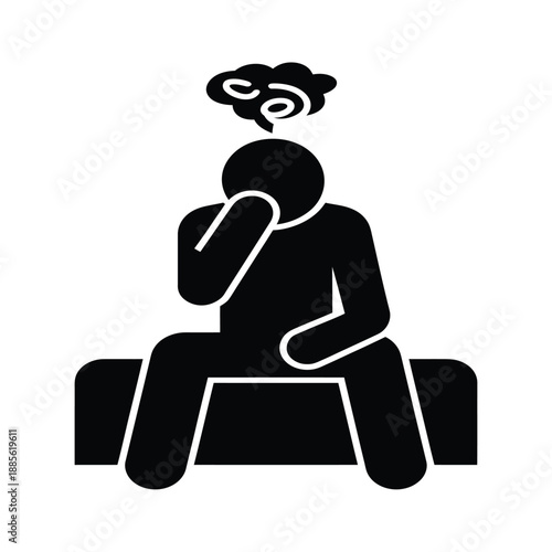 Depressed person sitting alone silhouette icon representing mental health sadness anxiety grief or loneliness vector graphic design