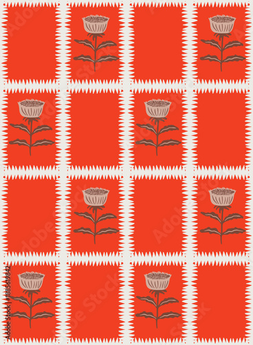 Maximalist Dopamine Decor red floral block print, Eclectic Colorful Aesthetic, Retro Checkerboard Pattern, Joyful Wavy Lines, Vibrant vivid Kitsch Home Decor, Y2K Pop Art, Mood-Boosting Palette red 