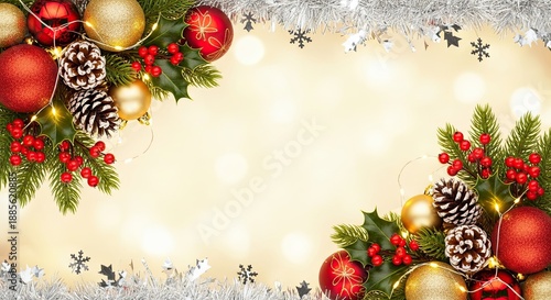 Wallpaper Mural Christmas-themed decorations with pine cones, berries, and ornaments on a white background. Torontodigital.ca