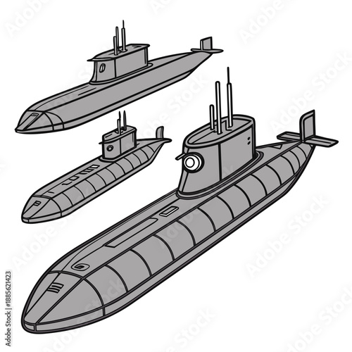 Gray submarine formation with detailed conning towers