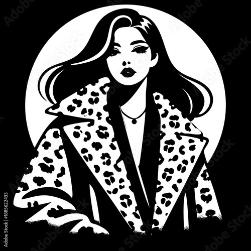Leopard Print: Stylish woman in a leopard fur coat.