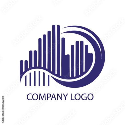 Modern Abstract Building Skyline Company Logo Design With Blue Geometric Vector Elements.