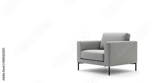 Wallpaper Mural A minimalist gray armchair with black legs and a sleek design, placed against a white background. Torontodigital.ca