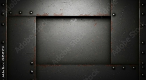 Wallpaper Mural A metallic frame with rust and rivets, set against a dark background. Torontodigital.ca