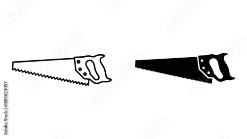 A minimalist vector graphic illustration of two handsaws in black and white