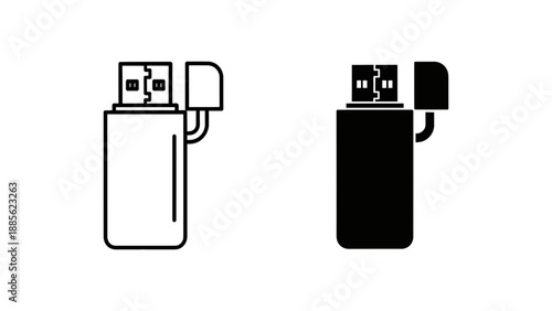 A minimalist vector graphic illustration of two lighter icons in line art and silhouette styles