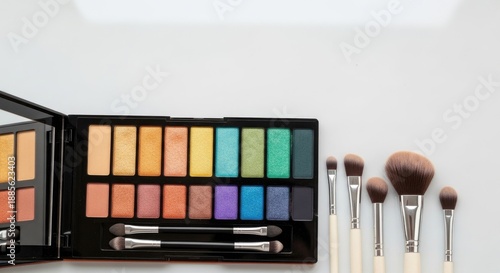 Wallpaper Mural A makeup palette with a rainbow of eyeshadow colors and brushes on a white background. Torontodigital.ca