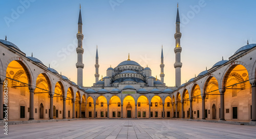 Sultan ahmed mosque at sunset in istanbul turkey