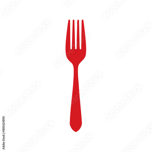 Isolated red fork illustration with smooth curves for dining and kitchenware designs in vibrant color tone