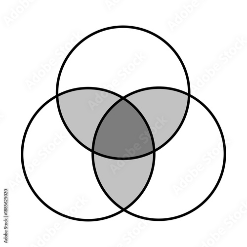 3つの円が重なるベン図アイコン 集合と共通要素を表現するシンプルなベクター図形素材/Three Overlapping Circles Venn Diagram Icon Showing Sets and Common Elements Vector Illustration