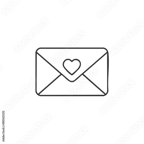Linear Illustration of a Closed Envelope with a Heart for Valentine's Day or Love Letter